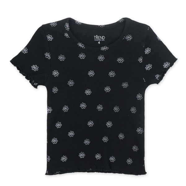 זוג חולצות ריב מנומרת ופרחונית עם סלסול חסה בנות