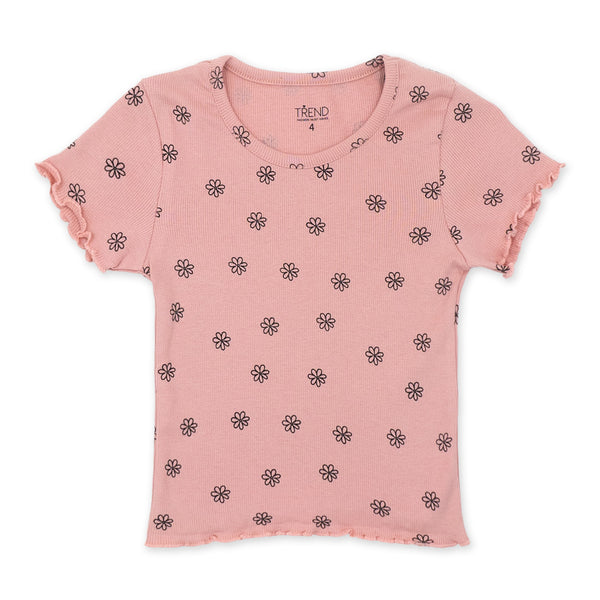 זוג חולצות ריב פרחוניות עם סלסול חסה בנות