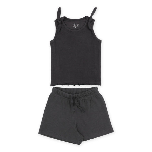 זוג חליפות גופיה בד ריב ורוד פסים ושחור בנות