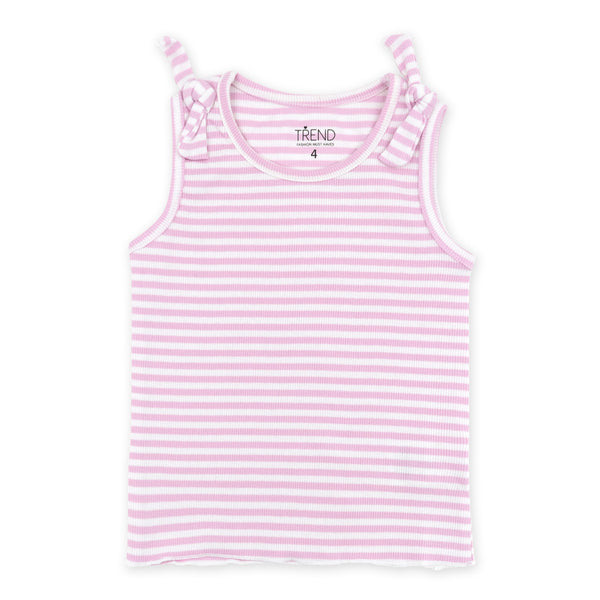 זוג חליפות גופיה בד ריב ורוד פסים ושחור בנות