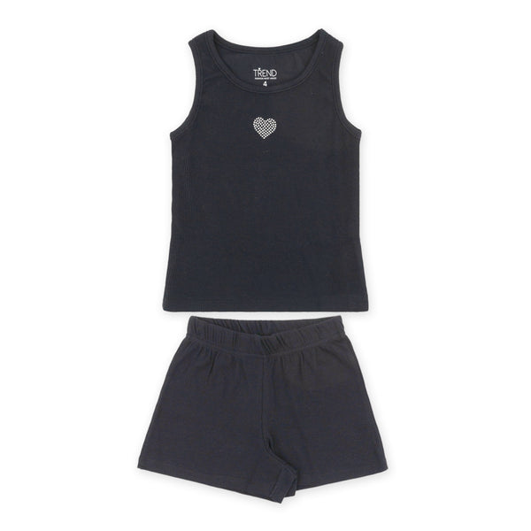 זוג חליפות גופיה בד ריב ורוד אפליקציה ורקמה בנות