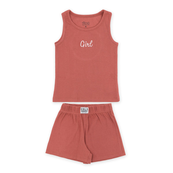 זוג חליפות גופיה בד ריב ורוד אפליקציה ורקמה בנות