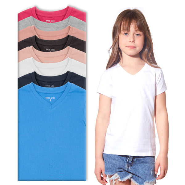 מארז 8 חולצות כותנה קצרות צווארון וי בנות