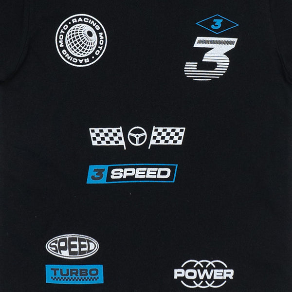 מארז 3 חולצות מודפסות שחור-כחול-לבן בנים