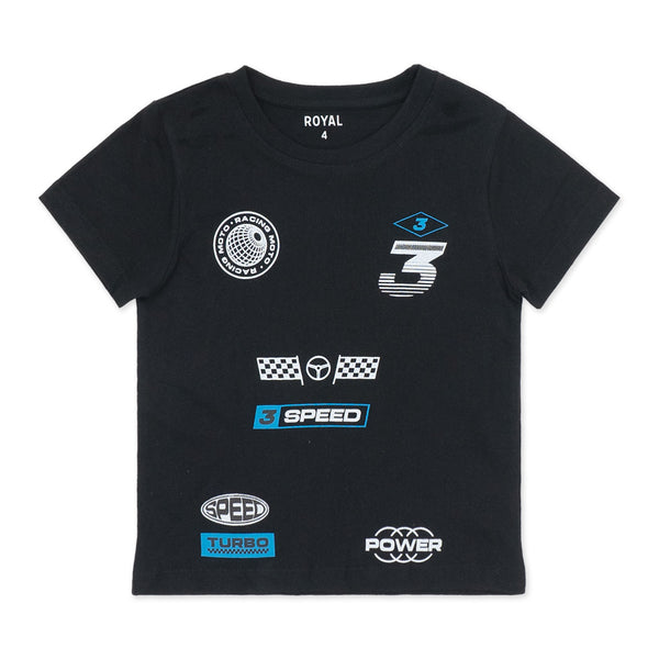 מארז 3 חולצות מודפסות שחור-כחול-לבן בנים