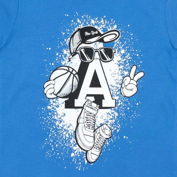 מארז 3 חולצות מודפסות שחור-כחול-לבן בנים