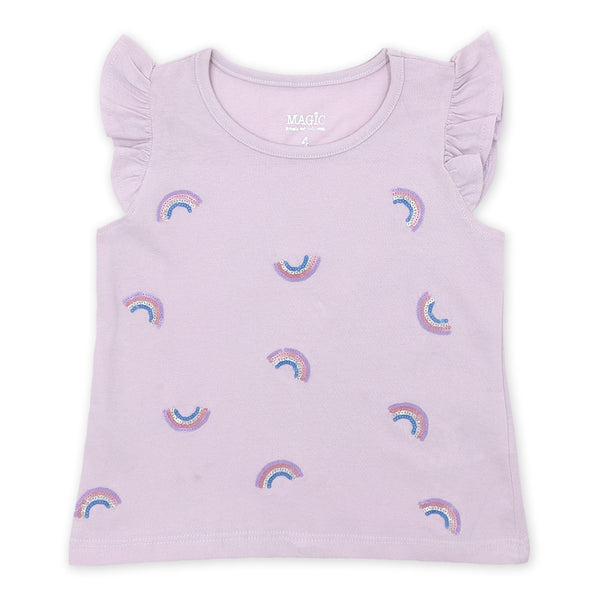 זוג חולצות עם הדפס ופאייטים בנות