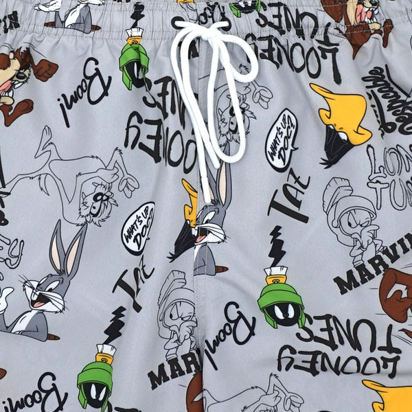 בגד ים מודפס לוני טונס אפור גברים