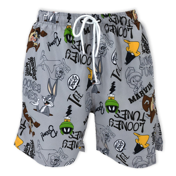 בגד ים מודפס לוני טונס אפור גברים