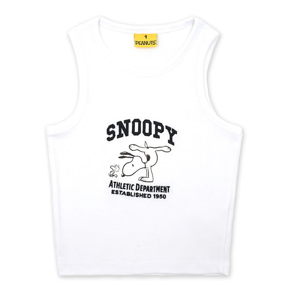 גופיית ריב לבנה Snoopy עם הדפס ורקמה נשים