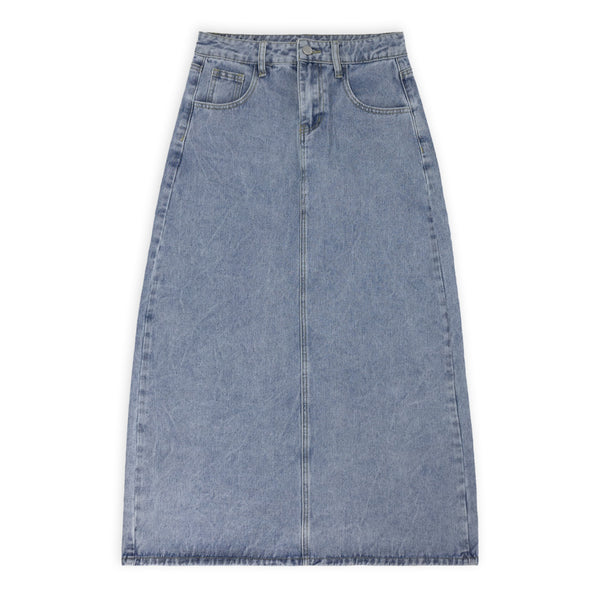 חצאית ג'ינס מידי עם שסע אחורי