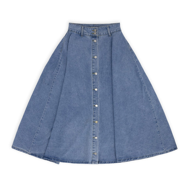 חצאית ג'ינס מקסי עם כפתורים