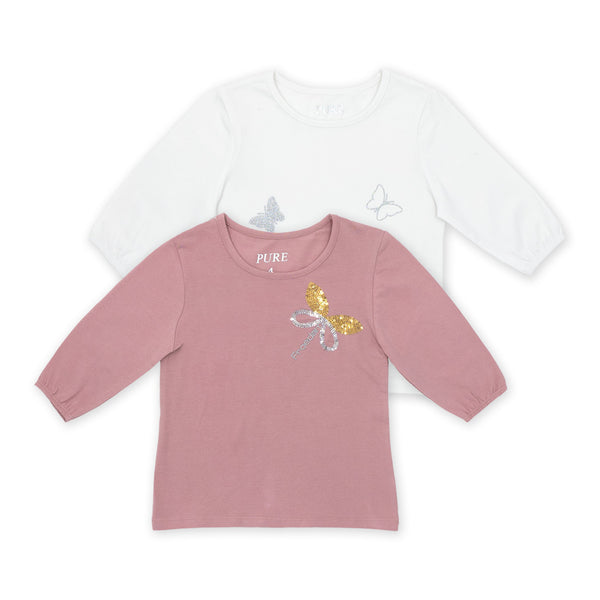 זוג חולצות עם אפליקציות ושרוול 3/4 בנות