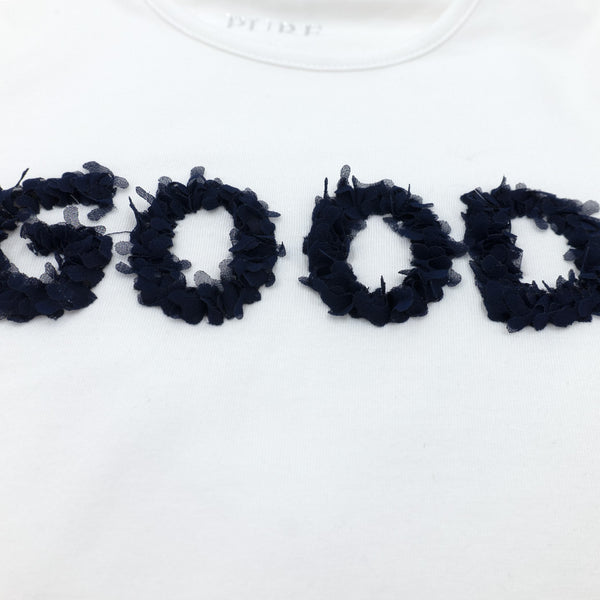 זוג חולצות עם אפליקציות ושרוול 3/4 לבן-כחול בנות