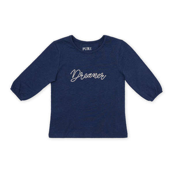 זוג חולצות עם אפליקציות ושרוול 3/4 לבן-כחול בנות