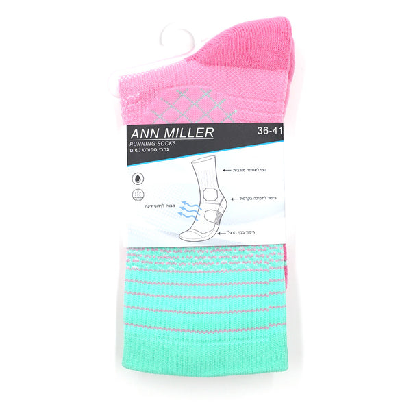 גרבי ספורט פסים ירוק ורוד נשים