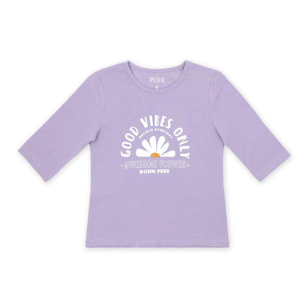 זוג חולצות מודפסות שרוול 3/4 סגול-קרם בנות