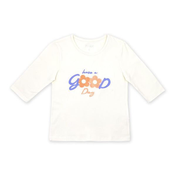 זוג חולצות מודפסות שרוול 3/4 סגול-קרם בנות