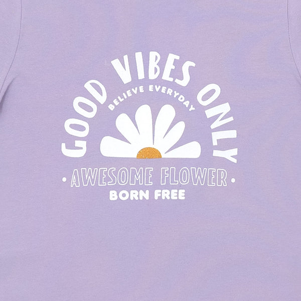 זוג חולצות מודפסות שרוול 3/4 סגול-קרם בנות