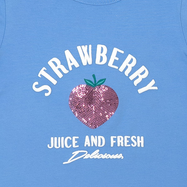 זוג חולצות מודפסות שרוול 3/4 כחול-ורוד בנות