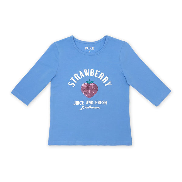 זוג חולצות מודפסות שרוול 3/4 כחול-ורוד בנות