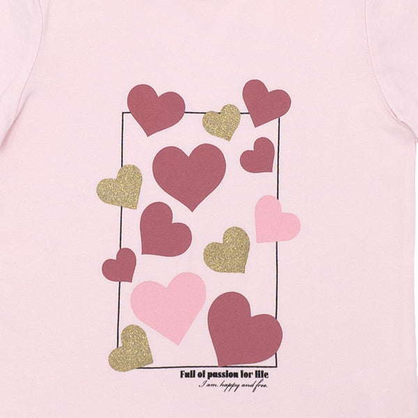 זוג חולצות מודפסות שרוול 3/4 כחול-ורוד בנות