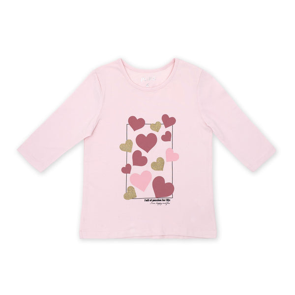 זוג חולצות מודפסות שרוול 3/4 כחול-ורוד בנות