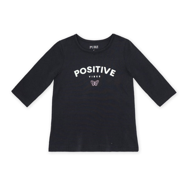 זוג חולצות מודפסות שרוול 3/4 סגול-פלדה בנות