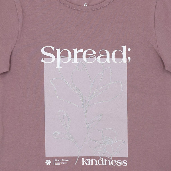 זוג חולצות מודפסות שרוול 3/4 סגול-פלדה בנות