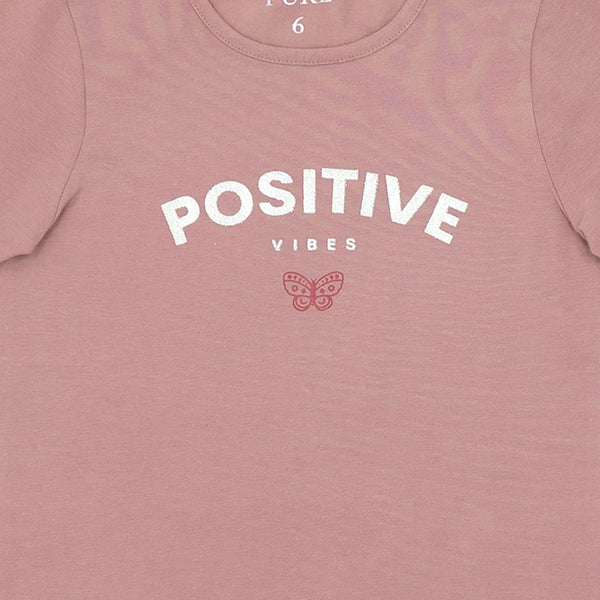 זוג חולצות מודפסות שרוול 3/4 שחור-פודרה בנות