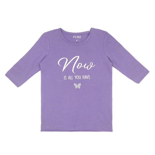 זוג חולצות שרוול 3/4 מודפסות סגול ולבן בנות