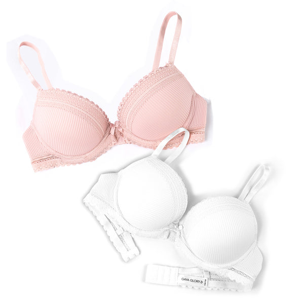 זוג חזיות פוש-אפ ורודה ולבנה נשים 75A-90C