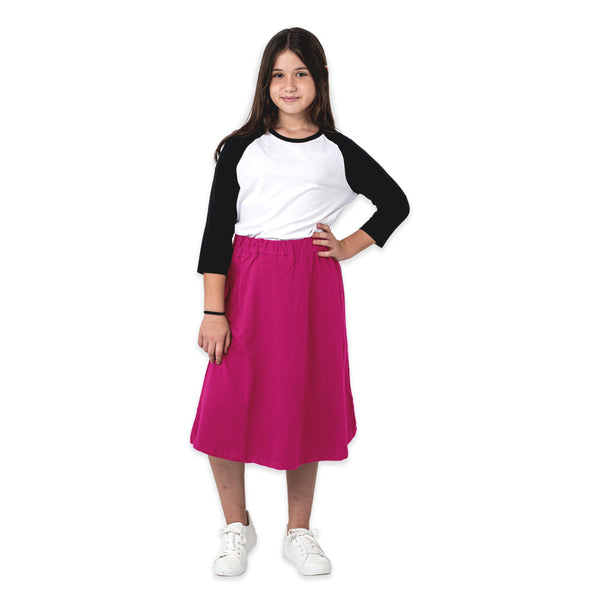 מארז 4 חצאיות ברך שחור-פוקסיה-ורוד-פלדה בנות 8-16