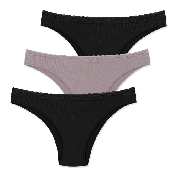 מארז 3 תחתונים בגזרה ברזילאית בד ריב ותחרה נשים S-XL