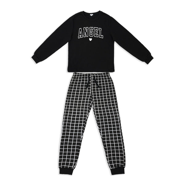 זוג פיג'מות פוטר מודפסות שחור-אפרסק בנות