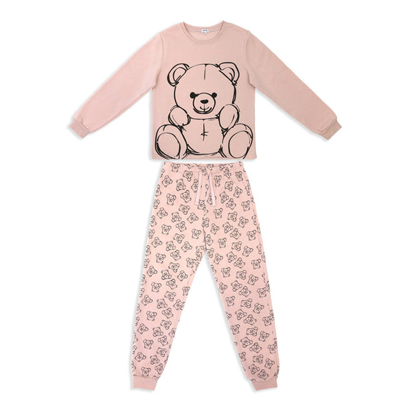 זוג פיג'מות פוטר מודפסות שחור-אפרסק בנות