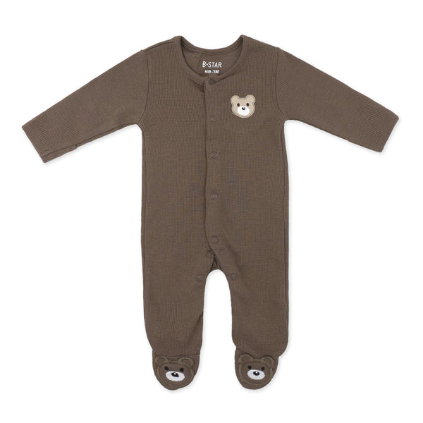 סט אוברול, בגד גוף וסינר בד ופל חום-קאמל תינוקות בנים