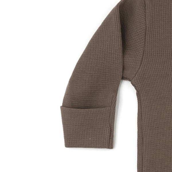 סט אוברול, בגד גוף וסינר בד ופל חום-קאמל תינוקות בנים