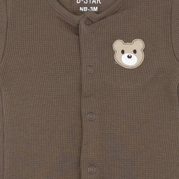 סט אוברול, בגד גוף וסינר בד ופל חום-קאמל תינוקות בנים