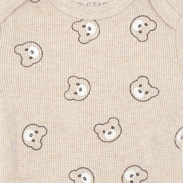 סט אוברול, בגד גוף וסינר בד ופל חום-קאמל תינוקות בנים