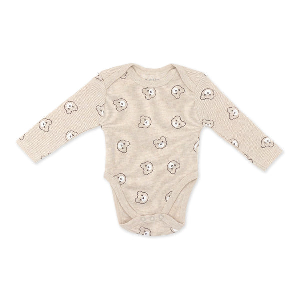 סט אוברול, בגד גוף וסינר בד ופל חום-קאמל תינוקות בנים