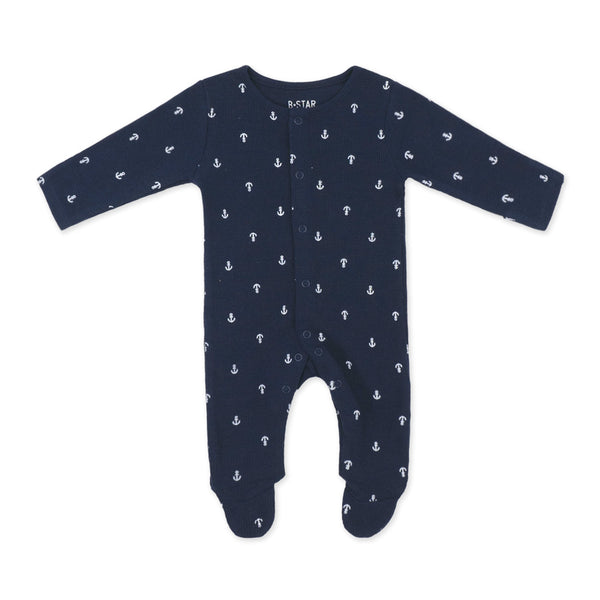 סט אוברול, בגד גוף וסינר בד ופל כחול-לבן תינוקות בנים