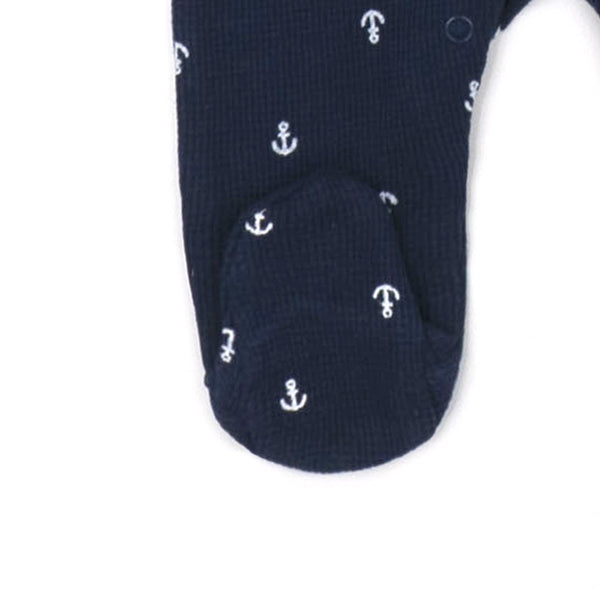 סט אוברול, בגד גוף וסינר בד ופל כחול-לבן תינוקות בנים