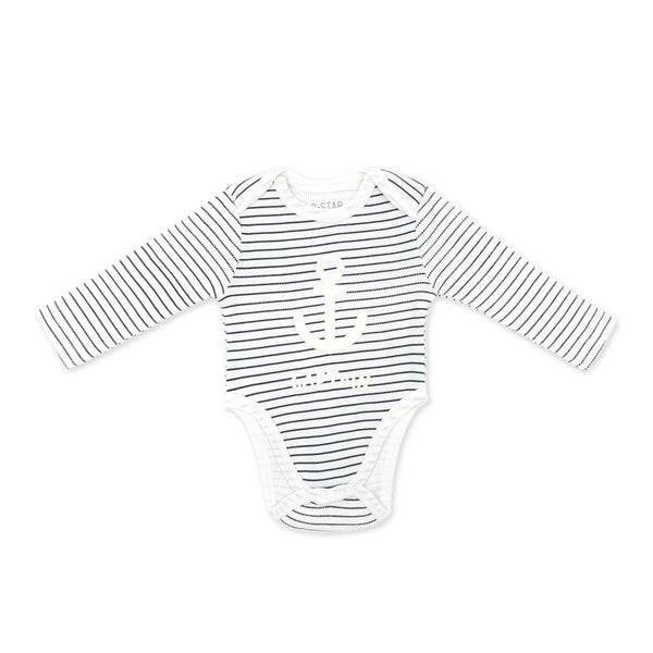 סט אוברול, בגד גוף וסינר בד ופל כחול-לבן תינוקות בנים