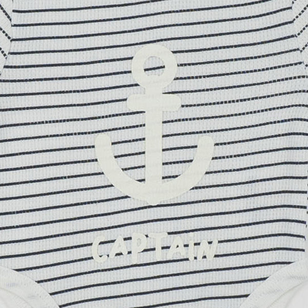 סט אוברול, בגד גוף וסינר בד ופל כחול-לבן תינוקות בנים