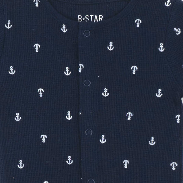 סט אוברול, בגד גוף וסינר בד ופל כחול-לבן תינוקות בנים