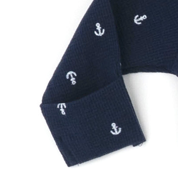 סט אוברול, בגד גוף וסינר בד ופל כחול-לבן תינוקות בנים