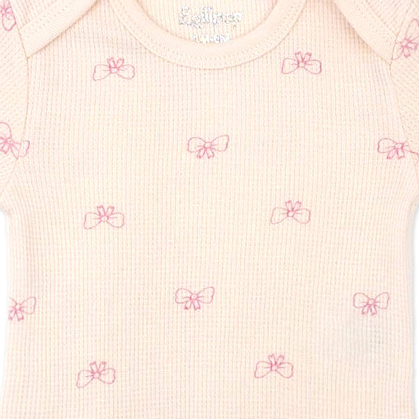 סט אוברול, בגד גוף וסינר בד ופל סגול-אפרסק תינוקות בנות