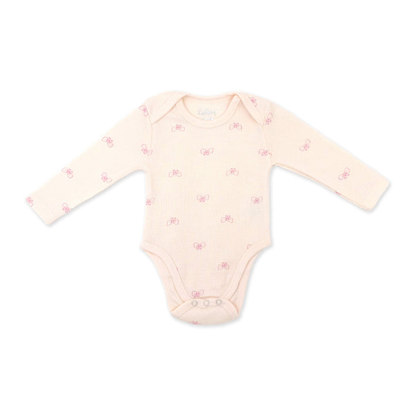 סט אוברול, בגד גוף וסינר בד ופל סגול-אפרסק תינוקות בנות