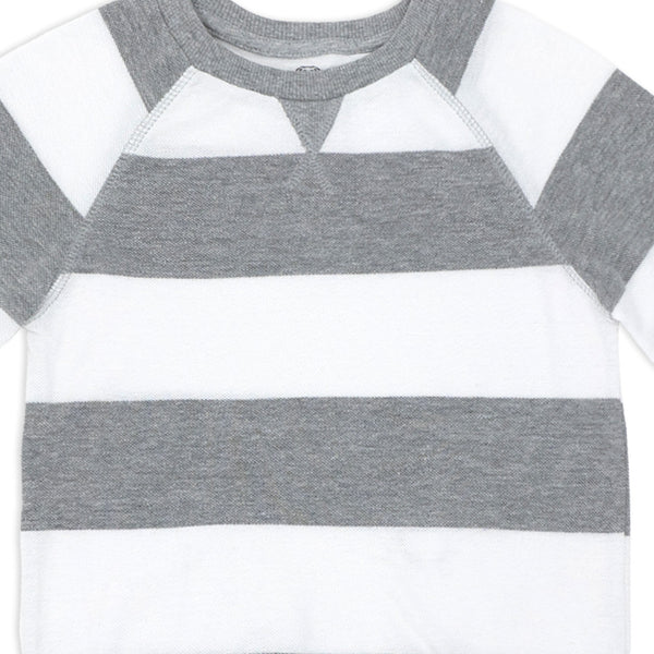 חולצת בד פיקה עם מנז'טים אפורה פסים בנים